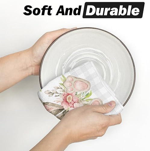 Miniatura 5 de Artoid Mode Juego de 2 toallas de cocina de Pascua con diseño de conejo, diseño de búfalo beige, 18 x 26 pulgadas