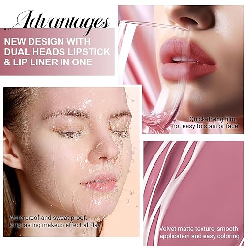 Miniatura 166 de evpct Juego de 6 delineadores de labios y lápiz labial, color rojo oscuro, malva, morado, ciruela, mate, mate, 24 horas a prueba de agua mate, 24 1