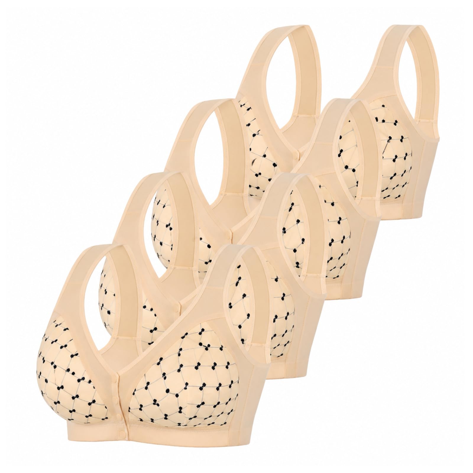 Reggiseno Donna Senza Ferretto Chiusura Frontale Set da 4, Reggiseni Taglie Forti in Cotone, Reggiseno Comodo per Seno Grande E Cadente