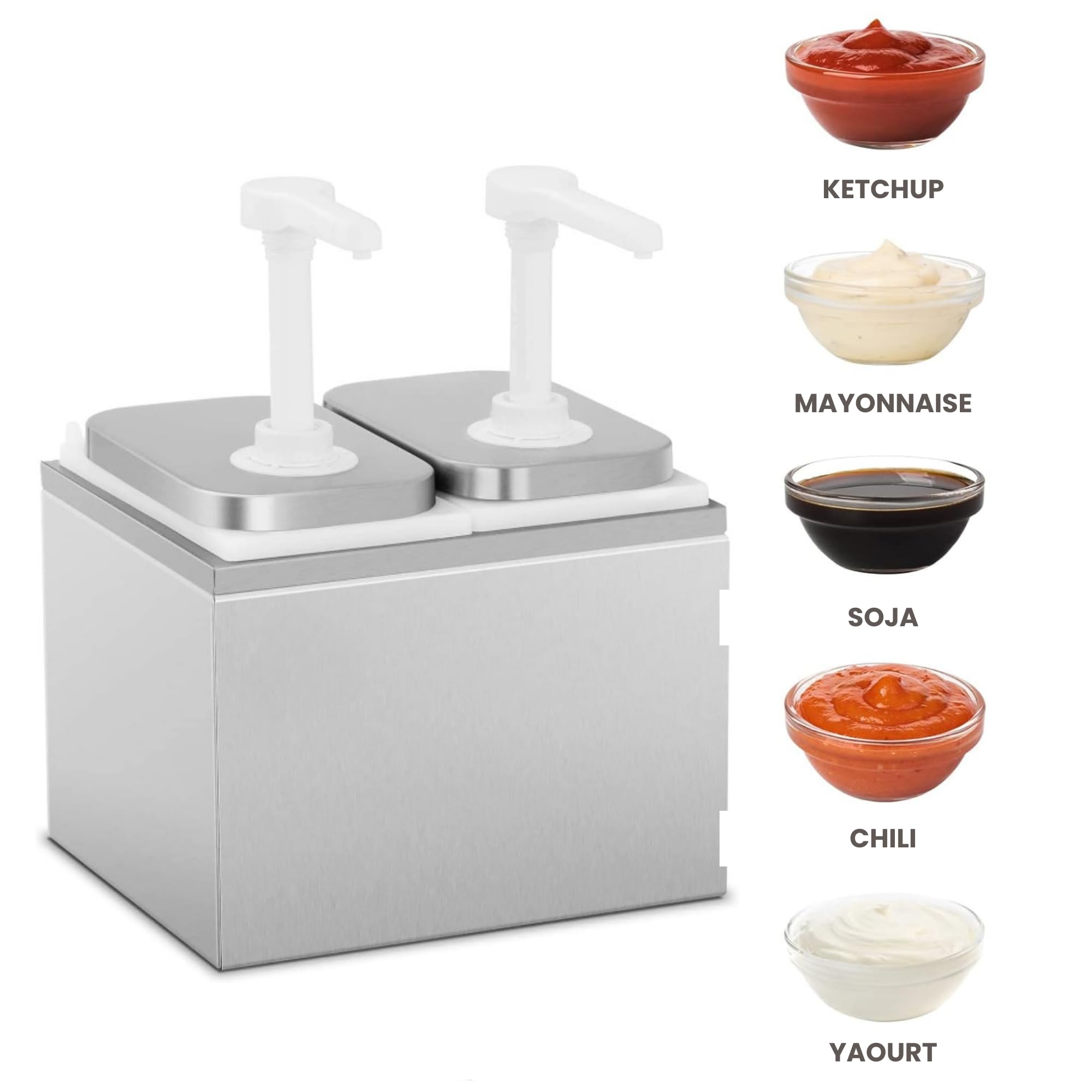Professioneller Saucenspender mit 2 Pumpen – Fassungsvermögen 2 x 2 l – Edelstahl – ideal für Buffets und Küchen