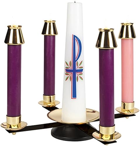 Portavelas de corona de Adviento de latón pulido con base de hierro forjado negro, 3 pulgadas