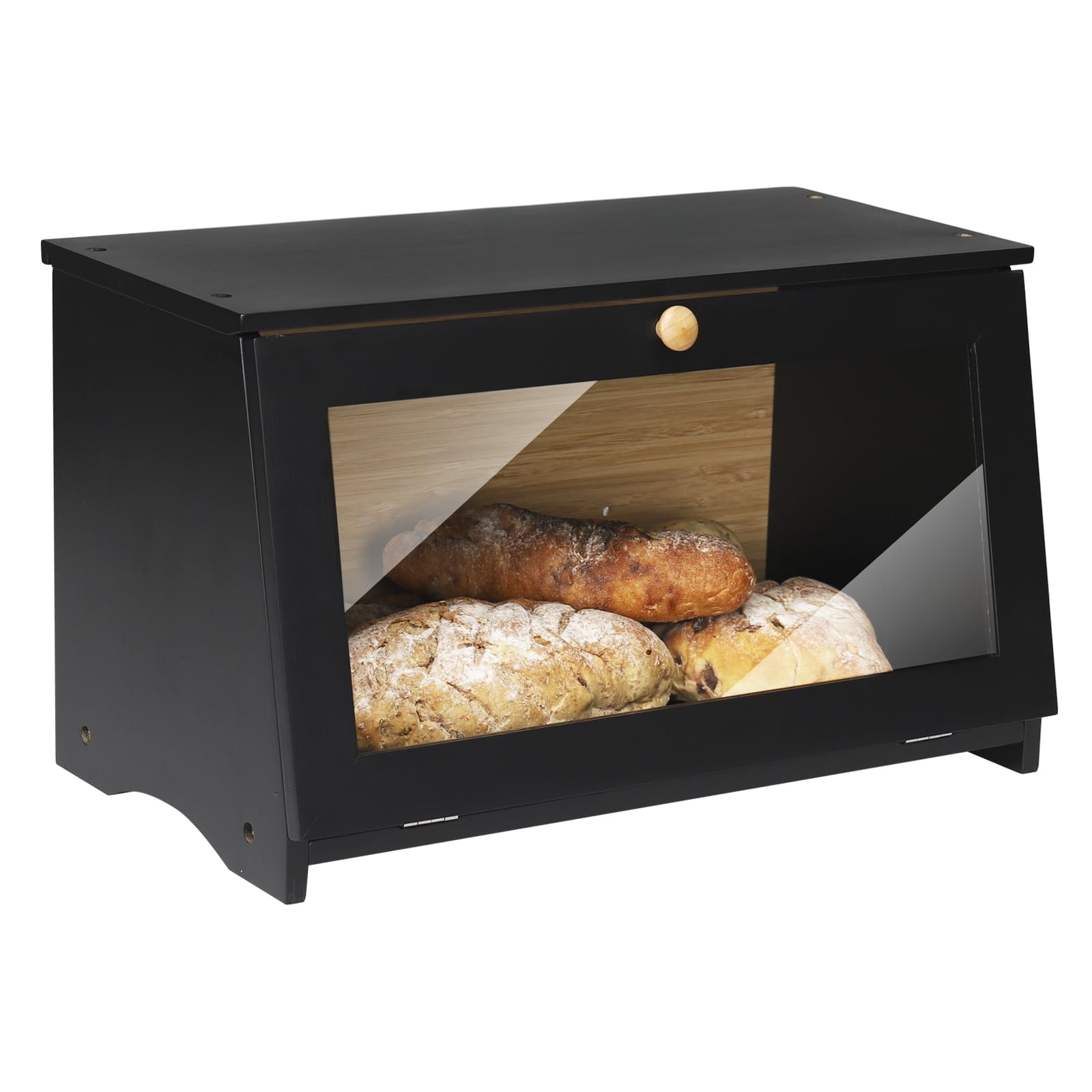 Leader Accessories Black Bamboo Bread Bin Small Bread Box Storage Space For Kitchen 15.4"X8.3"X9"