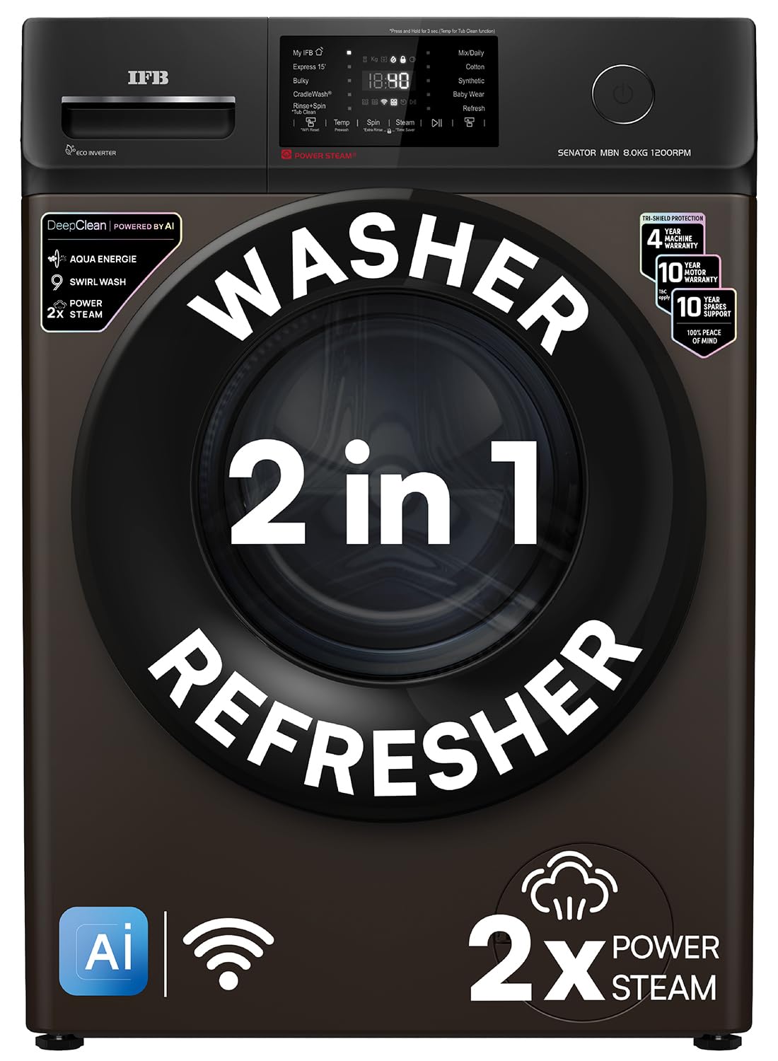 IFB 8 Kg 5 Star Powered by AI with 9 Swirl Wash, WiFi, Fully Automatic Front Load Washing Machine (Senator MBN 8012, Steam Refresh Program with Eco Inverter, Mocha)-image-16