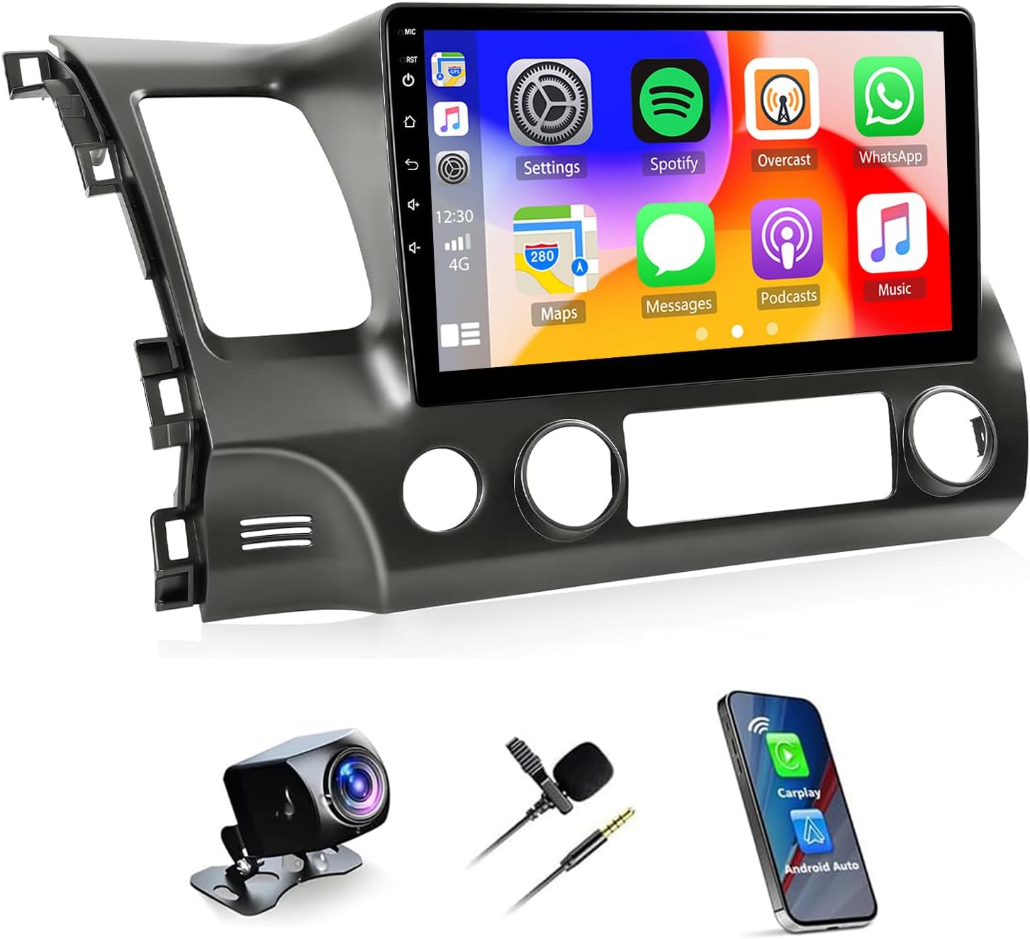4G+64G Car Stereo for Honda Civic 2006 2007 2008 2009 2010 2011 with Wireless Carplay Android Auto,10" Touchscreen Android 14 Car Radio Support Bluetooth WiFi GPS Mirror Link AHD Backup Camera Mic