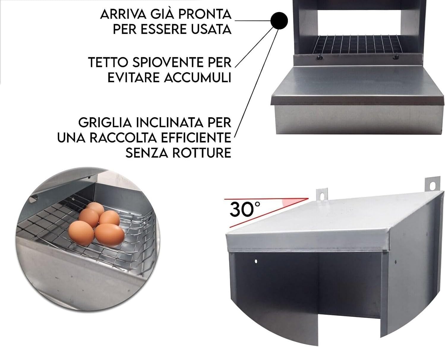 Nido ad 1 Posto per Galline Ovaiole. Raccolta Uova dall'Interno del Pollaio. Misure cm L 30 x P 42 x H 43