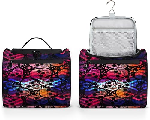 Skull Art Design Toiletry Bag for Women Travel Makeup Organizer with Hanging Hook Traveling Cosmetic Bags for Toiletries Accessories