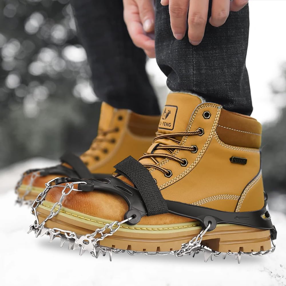 Crampones, 24 Dientes Crampones Nieve Hielo Zapatos Ligeros, Acero Inoxidable Antideslizante Zapatos, Unisex Crampones Tracción con Bolsas para Montañismo, Caminata, Escalada