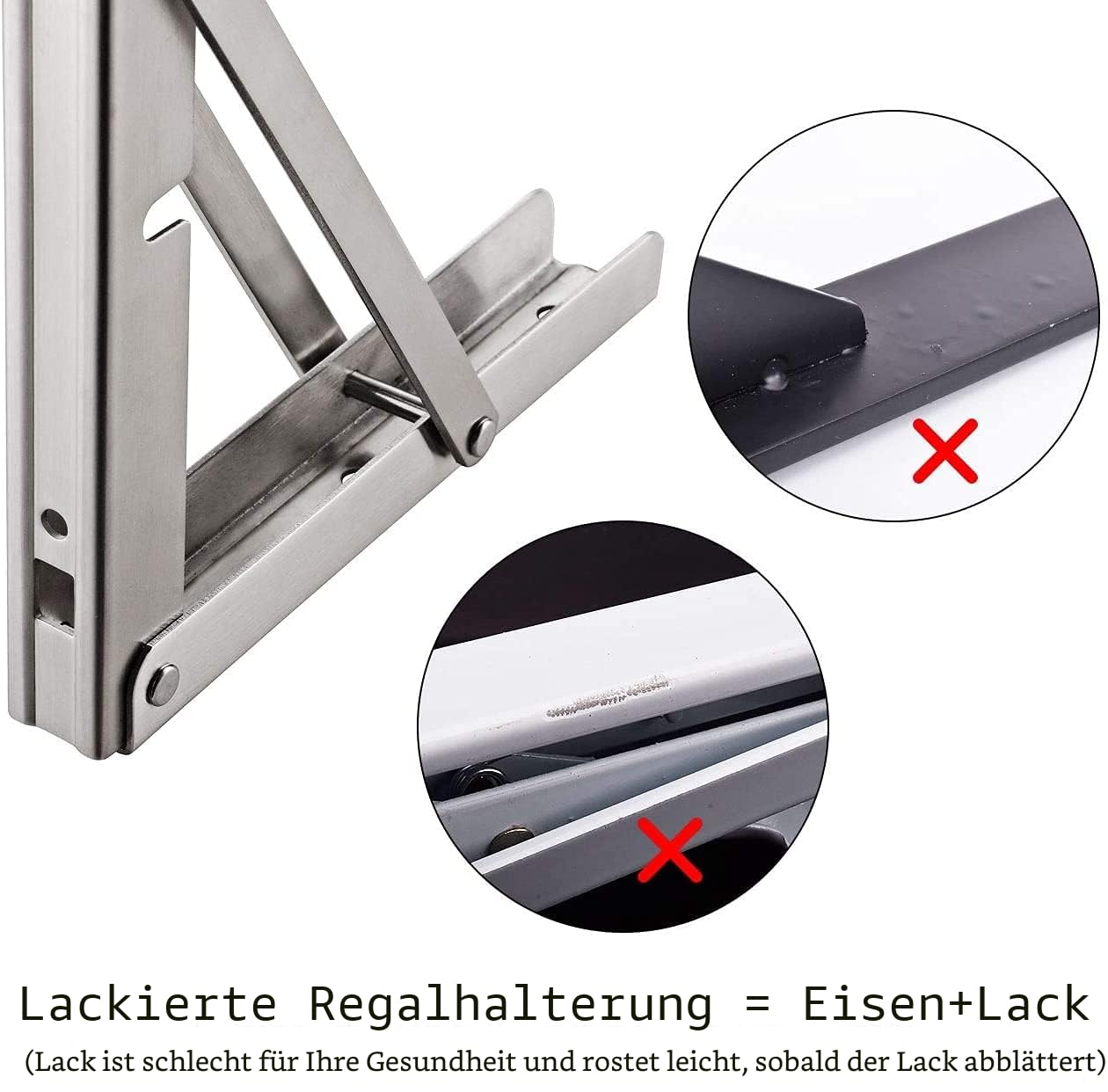 YUMORE Klappkonsole Schwerlast 500mm,Klappregalhalterungen Edelstahl Regalträger Max Load 330 lbs Wandmontierte Schwimmende Tischhalter dreieckige Halterungen für DIY Werkbank Platzsparende, 2er-Pack