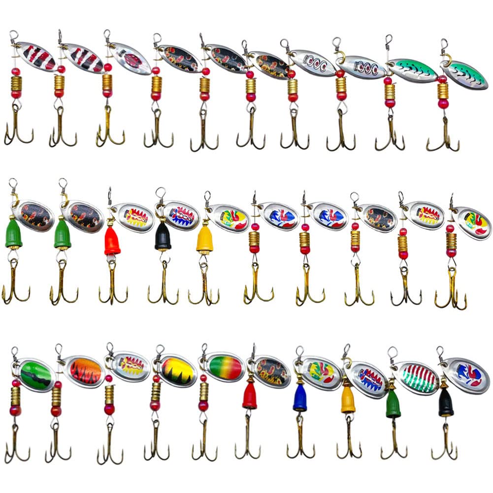 FedMois Set of 30 Spinner Fishing Trout Bait Artificial Bait for Pike Zander Perch