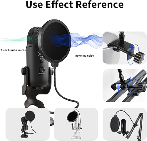Miniatura 2 de Filtro pop profesional, filtro de micrófono Liyirui de 6 pulgadas, filtro pop de estudio de doble capa con abrazadera en C, brazo estabilizador de
