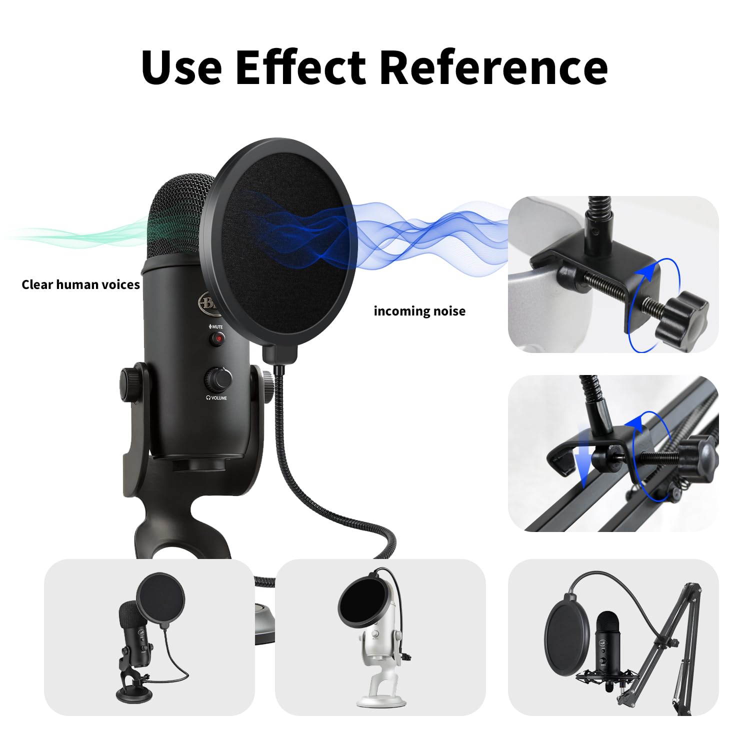 Professional Pop Filter,Liyirui 6" Mic Pop Filter,Dual Layered Studio Pop Filter Mask Shield with C-Clamp,360deg Gooseneck Clip Stabilizing Arm For Microphone,Boom Arm,Stands (Pop Filter Only) - Image 2