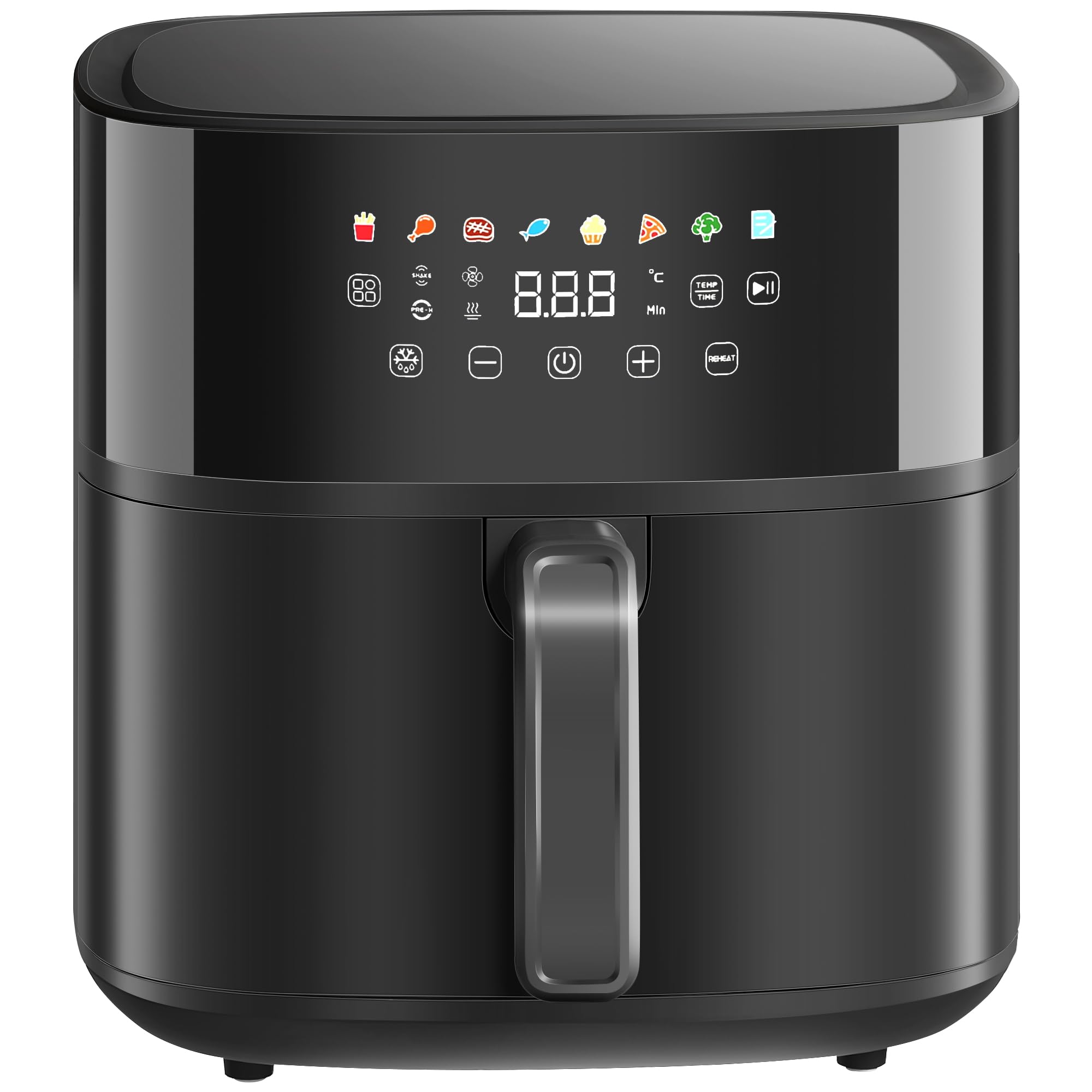 HOMCOM Freidora de Aire 8 L Air Fryer 1700 W Circulación de Aire Caliente a 360° Temperatura Regulable 80-200°C 8 Programas Panel Táctil Temporizador Precalentamiento Recordatorio de Voltear Negro