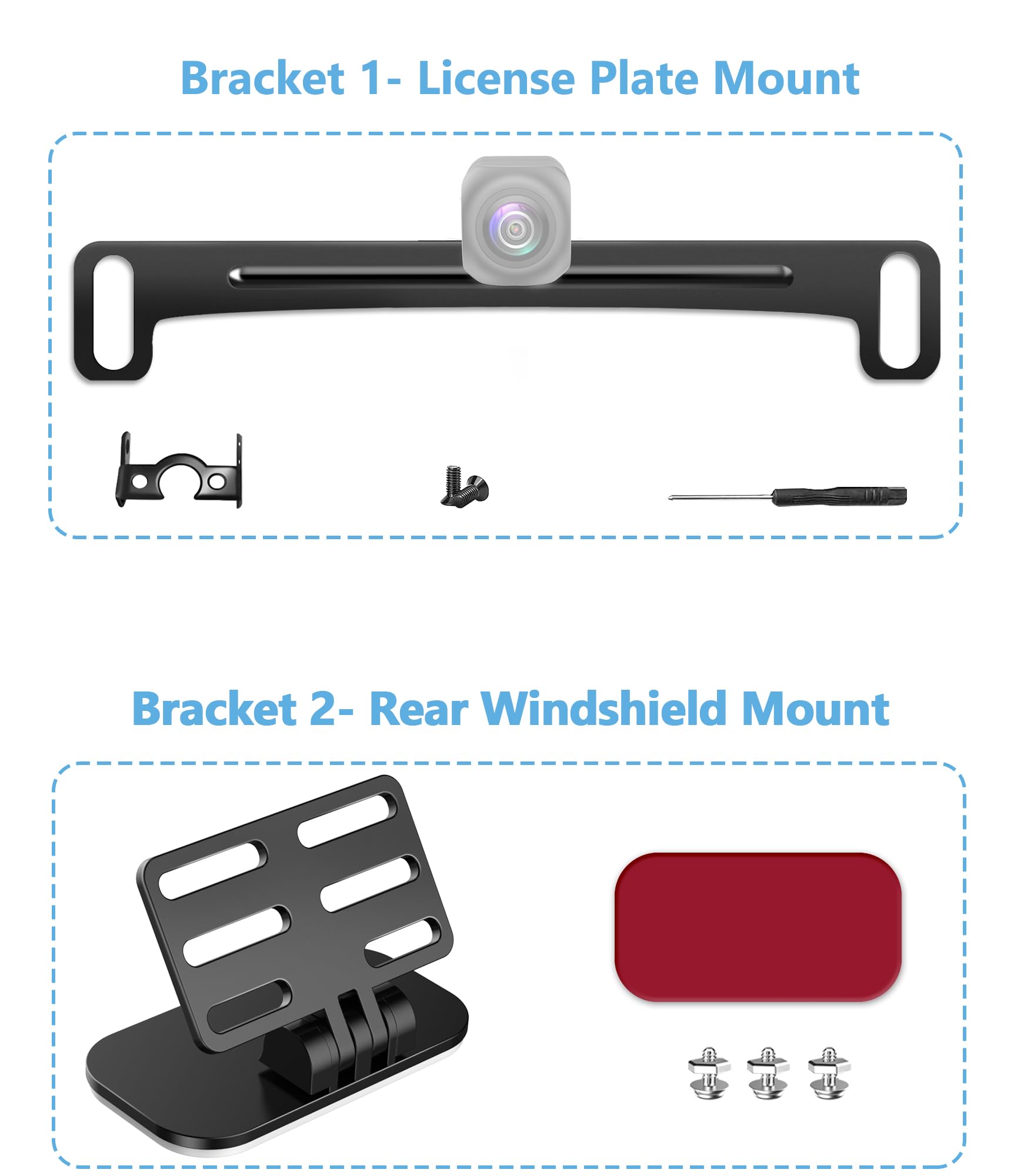 Back Up Camera License Plate Mount,PixelMan Universal Backup Camera Mounting Bracket and Rear Camera Window Mount,Dash Cam Mirror Cam Rear Camera Mount,Adhesive Back Camera Rear Cam Holder