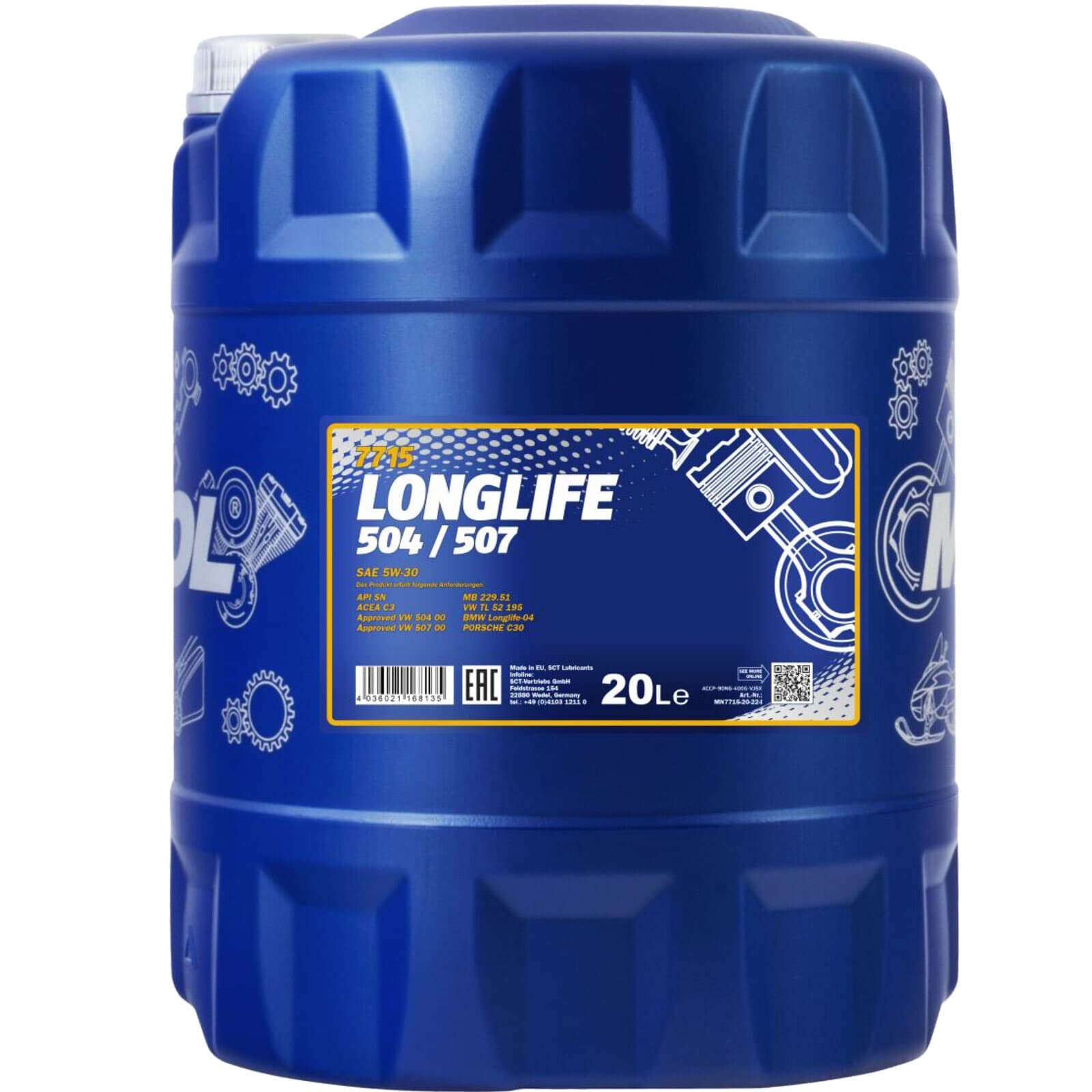 20L Mannol Longlife Öl 5W-30 Motoröl 504.00 507.00 LL-04 + Auslaufahn | MN7715-20,