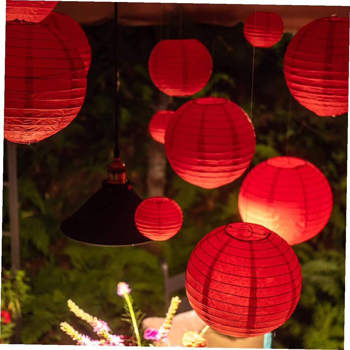 Faroles de Papel Colgantes Rojos 25 Piezas para Decoración de Fiesta, Cumpleaños, Boda y Jardín, Linternas de Papel Plegables Redondas para Ambiente Exterior y Eventos