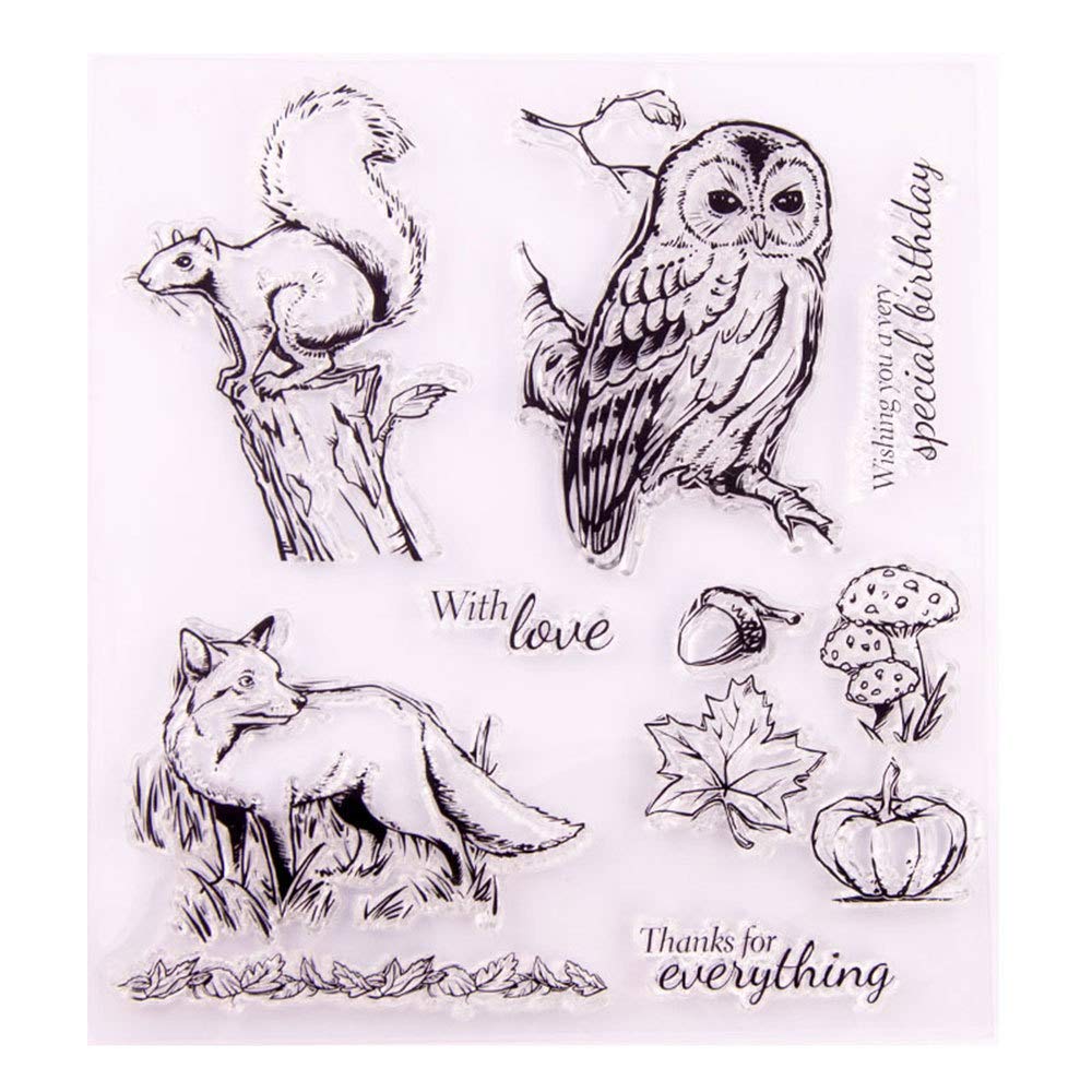Arriettycraft Thanks Thinking Of You Squirrel Nuts Owl Wolf Mushroom Clear Stamps For Card Making Decoration And Diy Scrapbooking