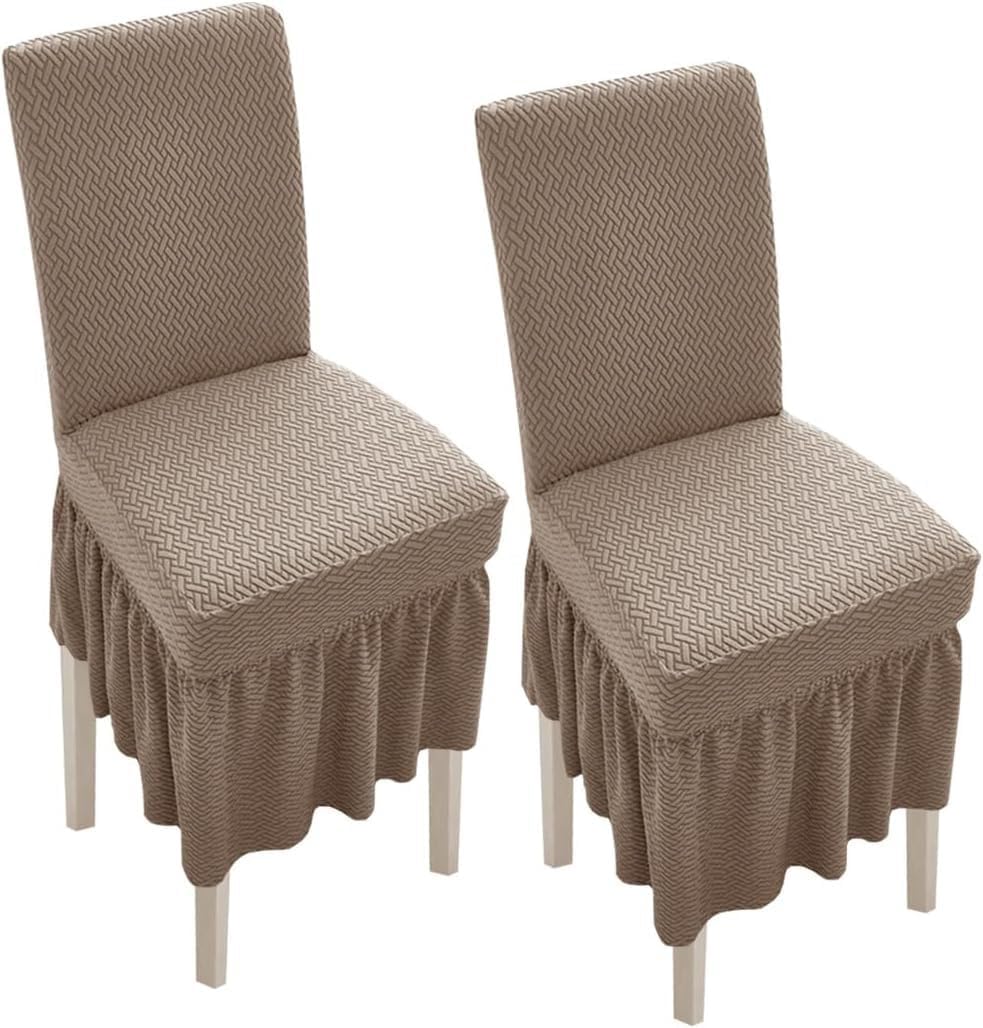 Dining Chair Covers with Long Skirt, Universal Anti-Slip Stretch Slipcovers for Dining Room, Washable Chair Protector for Kitchen, Wedding, Party, Banquet(Pine Green,Set of 6)