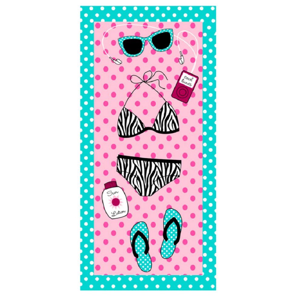 Beach Towels Extra Large Bath Towel Microfibre 150 x 70CM for Women and Girls Great for Swim Spa Travel Yoga Sunbed Cover Pink Bikini Print