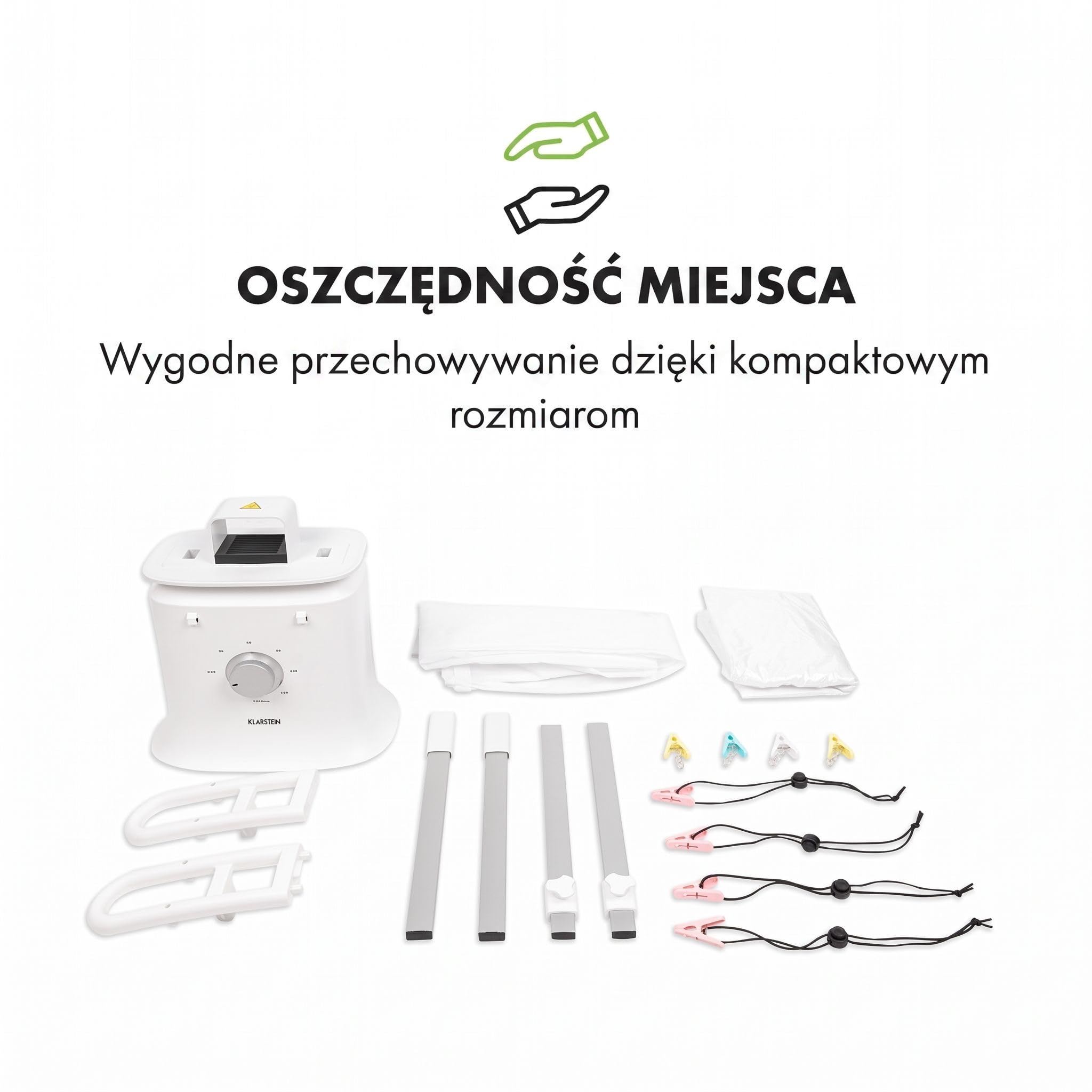 Klarstein ShirtButler Deluxe automatyczne urządzenie do suszenia i prasowania, 2w1, Grzałka bezpieczeństwa 1250 W, Technologia HotAir Tension, Timer: 0-180 min. Materiał: nylon Oxford, biały