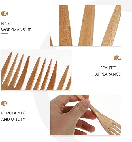 Miniatura 3 de Hemoton Tenedor de madera japonés para pastelería, tenedores para servir, tenedores de cubiertos, tenedores de madera para cocinar tortas, tenedores