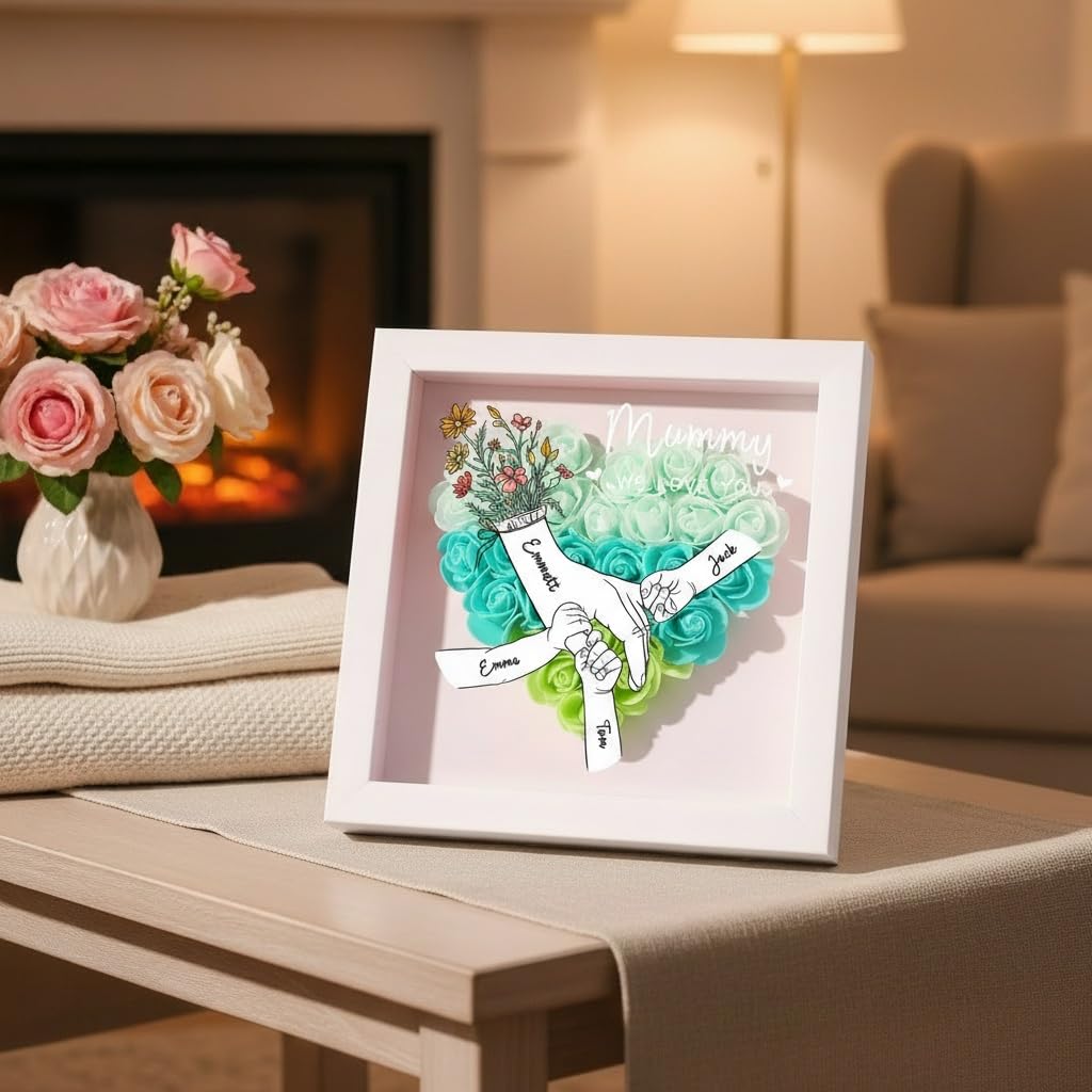 kaululu Regalo Festa della Mamma, Cornice Decorativa Personalizzata con Rosa e Incisione Nome Regalo Personalizzato per Donna (A-Verde)