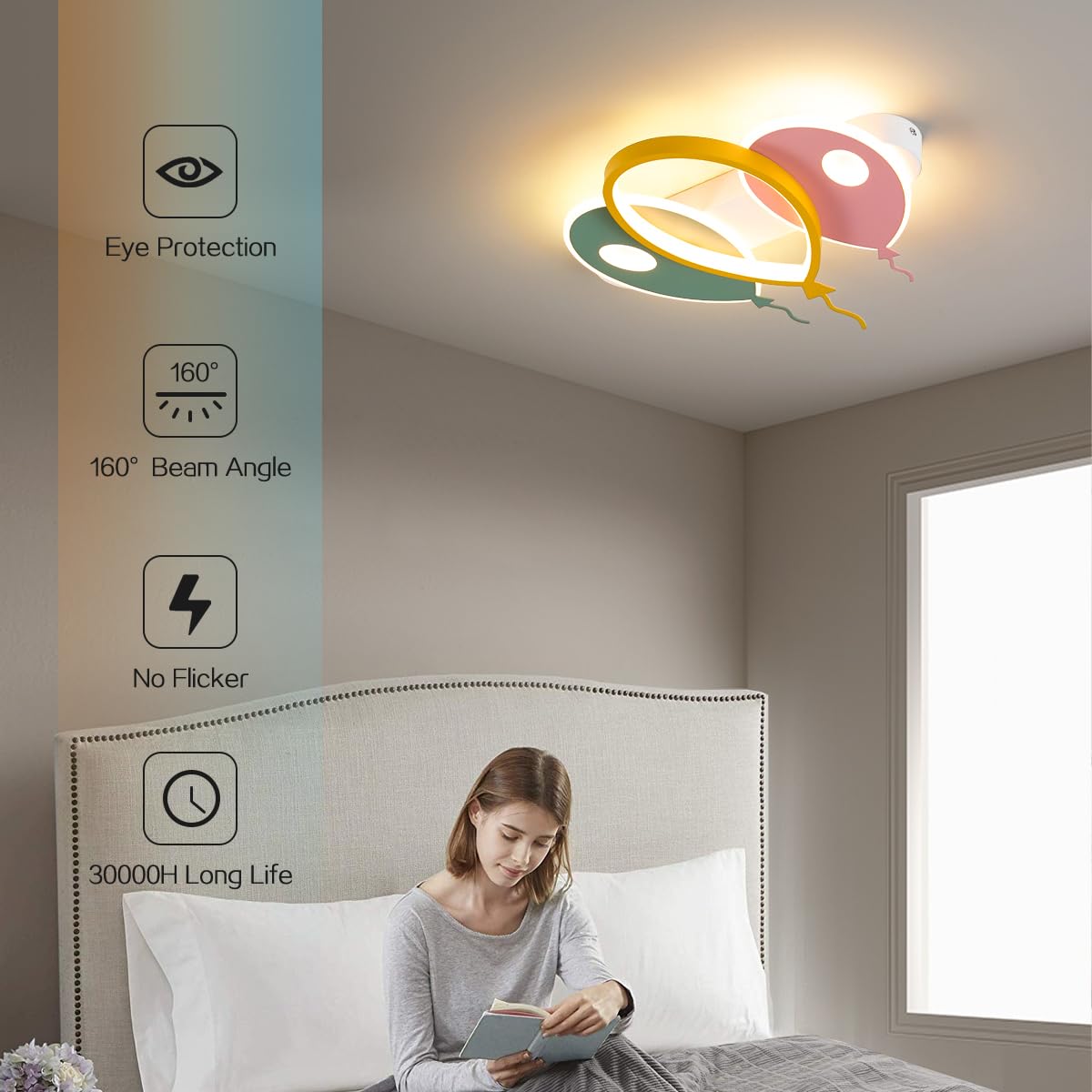 LED Deckenlampe Kinderzimmer Ballon Design – Deckenleuchte Dimmbar mit Fernbedienung, 2800lm, 28W, Farbtemperatur 3000–6500K, Nachtlicht, Timer, Memory-Funktion