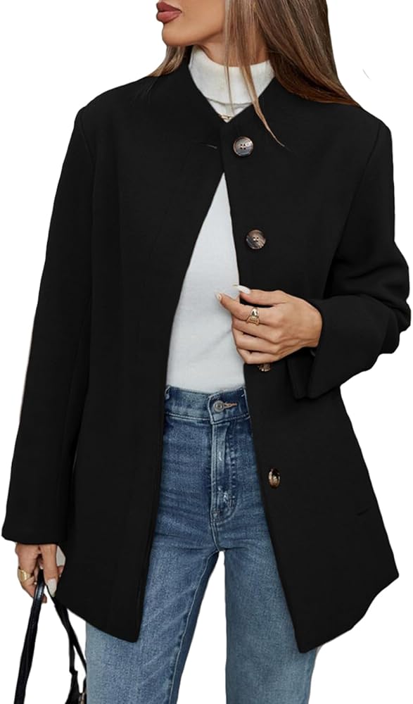 Amazon.com: Jenkoon Women Winer Collarless Wool Coat Mid-Length