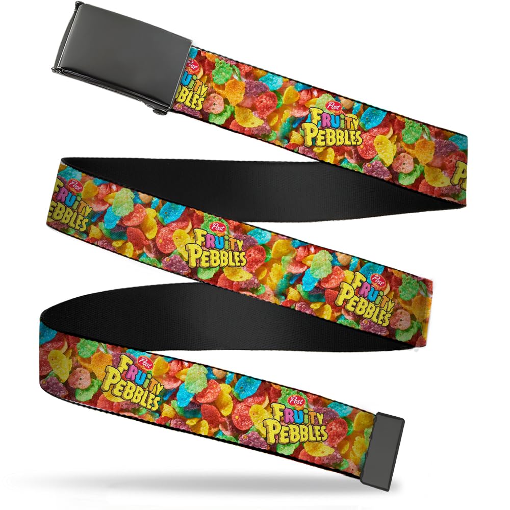 Buckle-Down The Flintstones Belt, Flip Web Belt Post Fruity Pebbles Logo and Vivid Cereal Multi Color, 1.5 Inch Wide, Fits up to Size 42