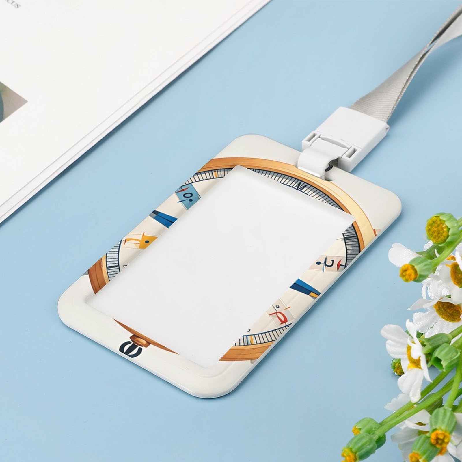 Maritime Sailboat Compass Id Badge Holder with Breakaway Lanyard Abs Plastic Name Tag Holder Vertical Clear Front Window Push Slide Card Protector Gift for Nurse Doctor Teacher Office Staff & Events