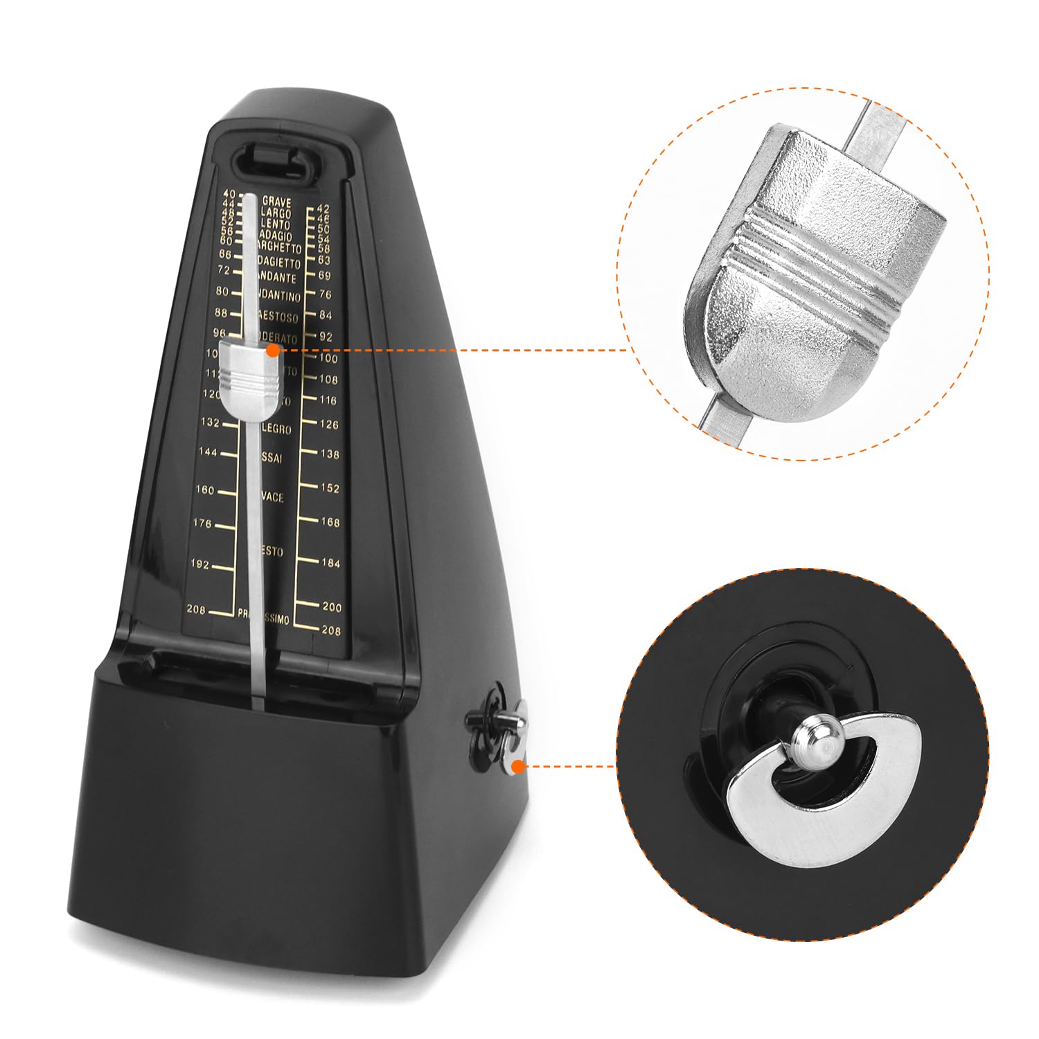 QWORK® Metronomo meccanico con campana, volume, regolazione della velocità, per pianoforte, chitarra elettrica, basso, violino, batteria