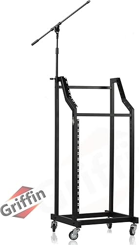 GRIFFIN Soporte de carrito de montaje en rack y plataforma mezcladora superior 25U (serie Studio-XPRO Steel) - Soporte para cabina de música rodante