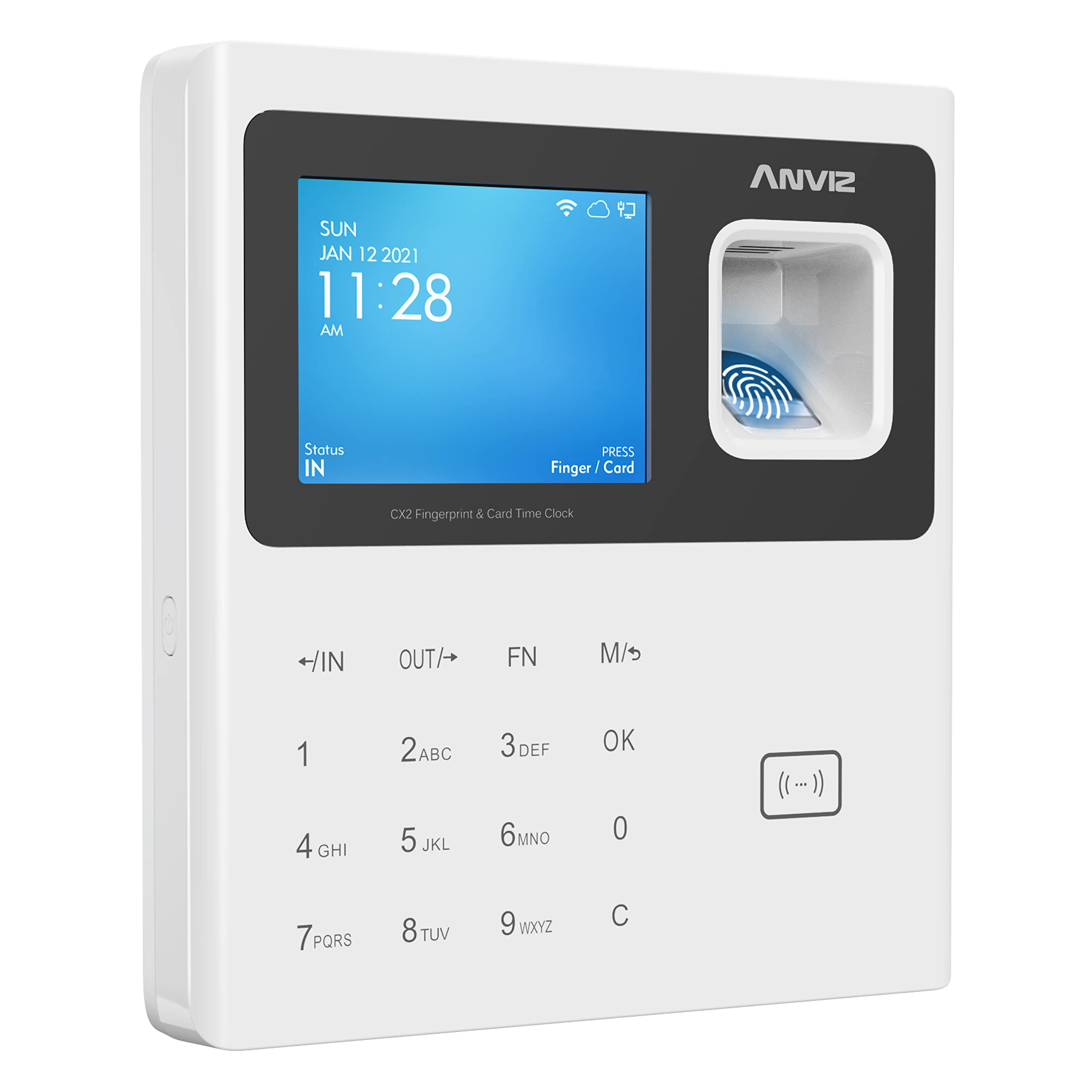 ANVIZ Time Clocks for Employees Small Business - CX2 Fingerprint Biometric Clock in and Out Machine - with Professional Cloud Software, White