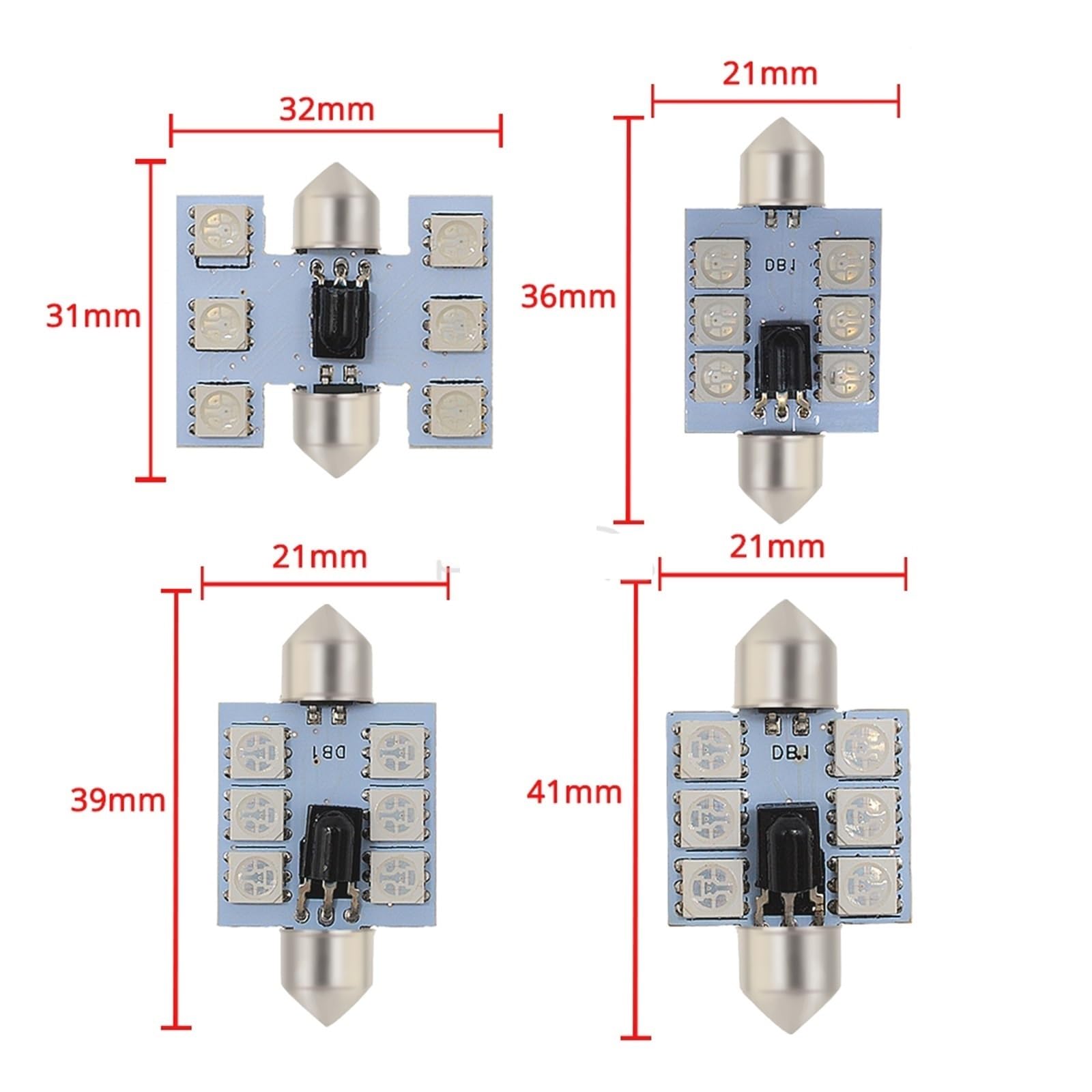 Luz Lectura Interior Trasera 2 Uds RGB 6SMD Techo Cúpula Lámpara Lectura Interior C5w Atmósfera Controlada Control Remoto Led Luces Bienvenida Señal Giro Bombilla Maletero(41mm)