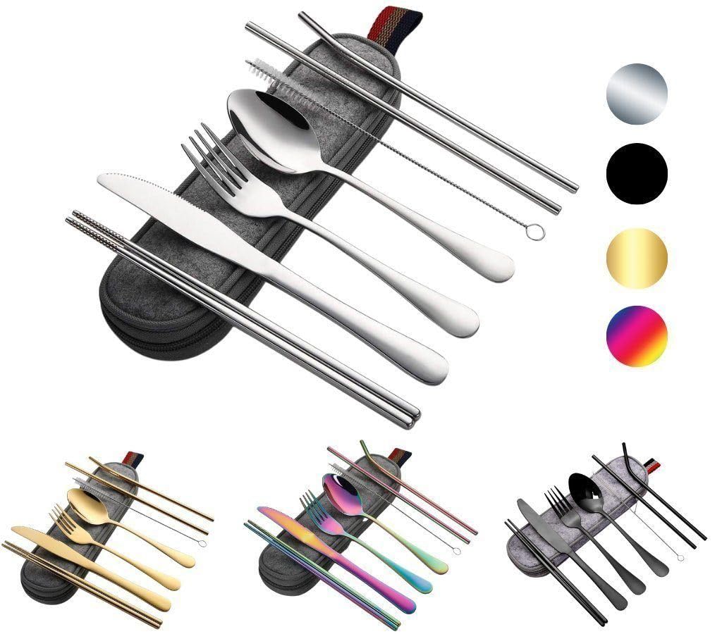 Besteck-Set Besteckset 8-tlg Reise Set Camping Besteckset vier Farben (Regenbogen)
