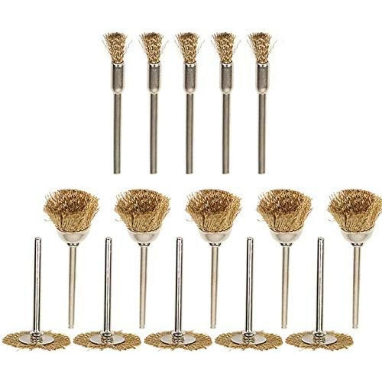 Juego de 15 cepillos de alambre de latón suave, accesorios de herramienta giratoria con vástago de 3 mm para Dremel, eliminación de óxido, pulido, limpieza, preparación de superficies para