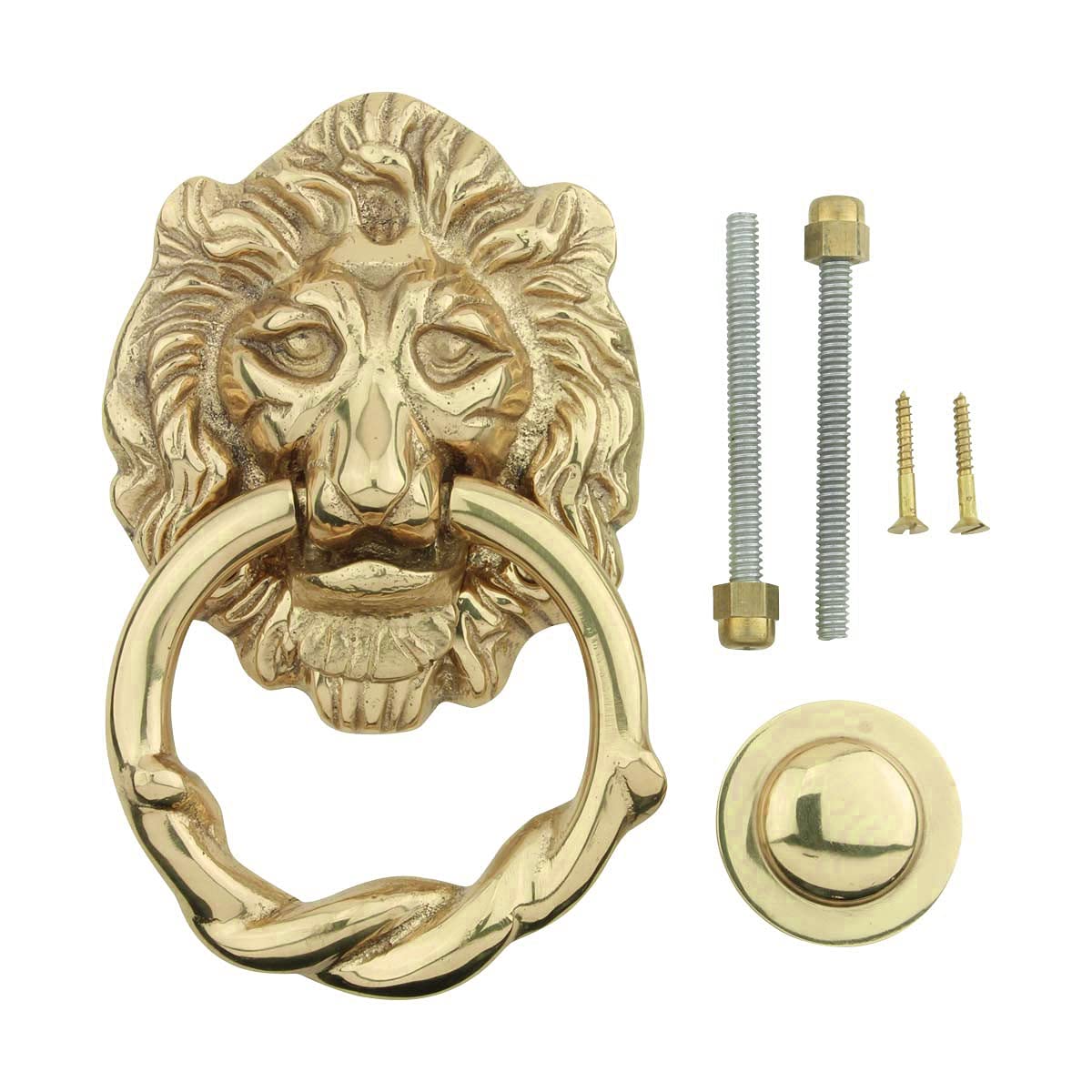 Llamador de puerta clásico de latón fundido con figura de león majestuoso de Renovator's Supply