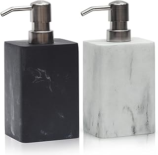 Suanti 2pcs Hand Soap and Lotion Dispenser Sets for Bathroom Countertop,Black Marble Texture Resin Stone Liqiud Dish Soap Dispenser for Kitchen Sink,Refillable-15 Oz/445ml
