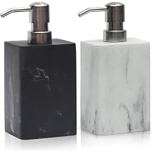 2pcs Hand Soap and Lotion Dispenser Sets for Bathroom Countertop,Black Marble Texture Resin Stone Liqiud Dish Soap Dispenser for Kitchen Sink,Refillable-15 Oz/445ml