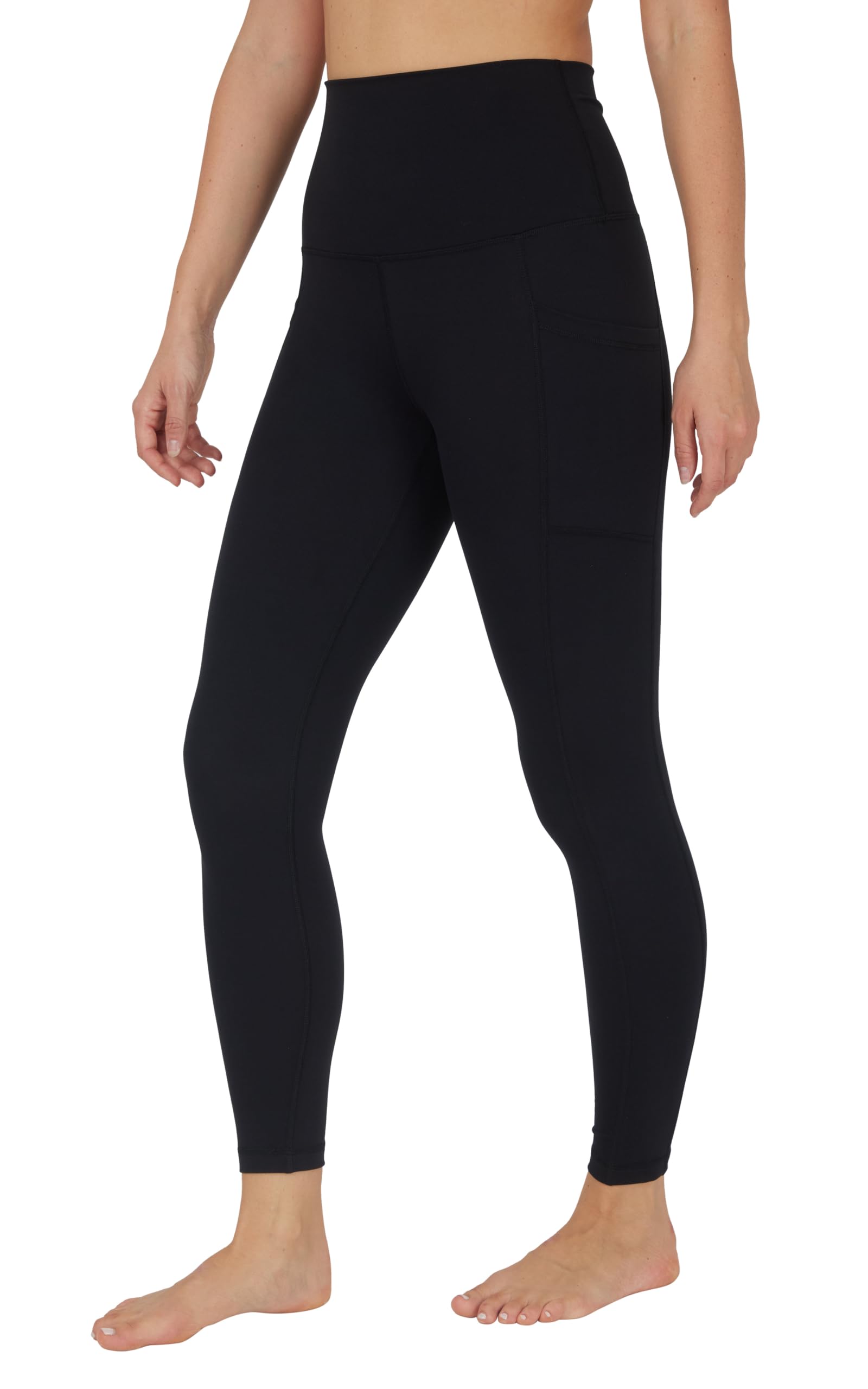 Yogalicious High Waist Ultra Soft 7/8 Ankle Length Leggings with Pockets for Women - Absolute Black Lux - XL
