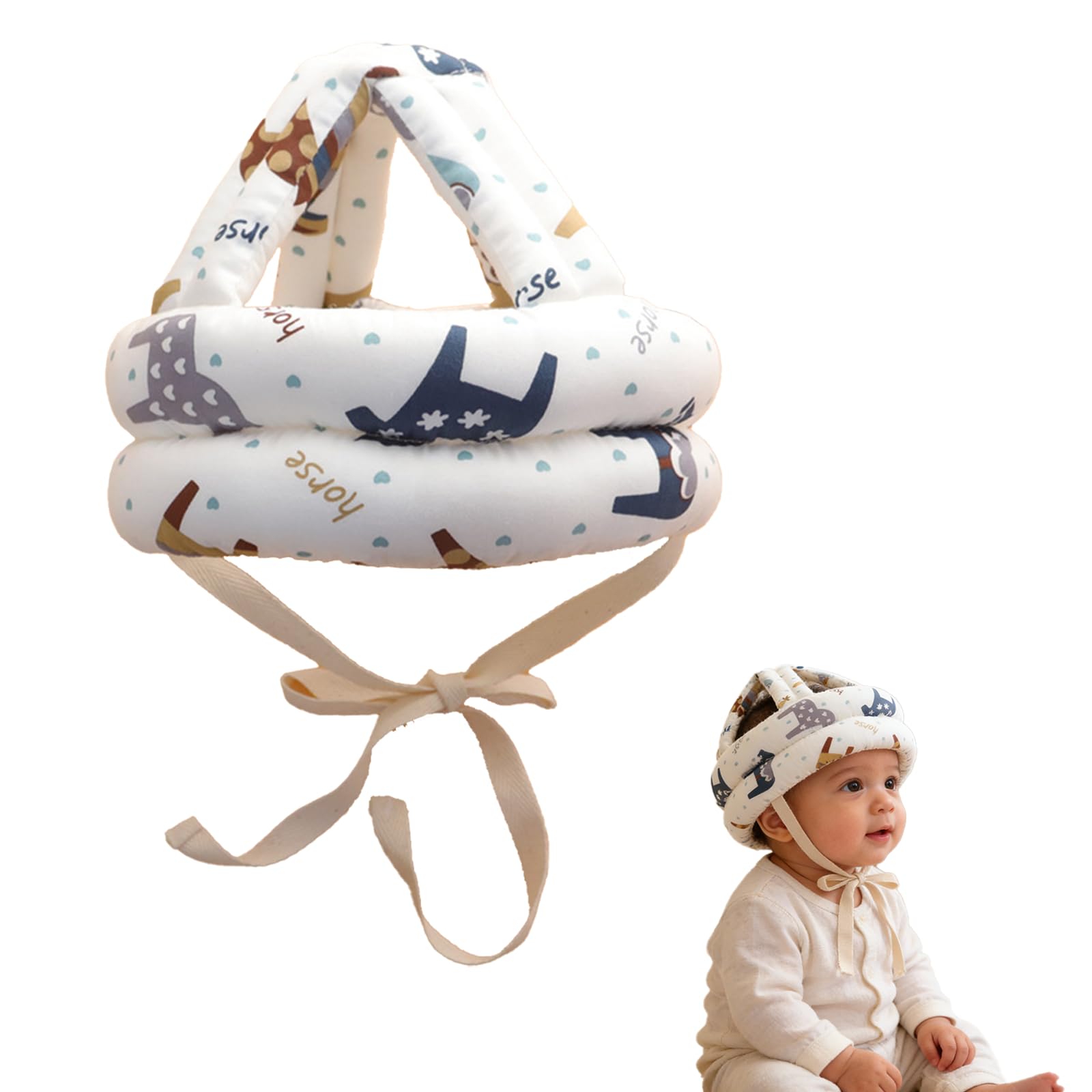 Caschetto Primi Passi per Bambini, Protezione Testa Anticaduta e Antigraffio 6-36 Mesi, Casco Traspirante per Gattonamento, Leggero e Morbido, con Grazioso Design a Cavallino