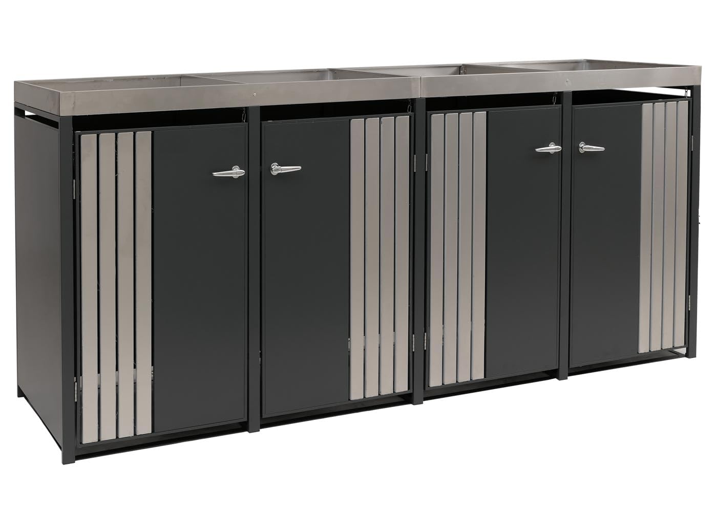 Mendler 4-częściowy pokrowiec na śmieci HWC-O67 – antracyt stal szlachetna | Pojemnik na śmieci, ze skrzynką na rośliny, metalowy, 125 x 260 x 84 cm, 95 kg