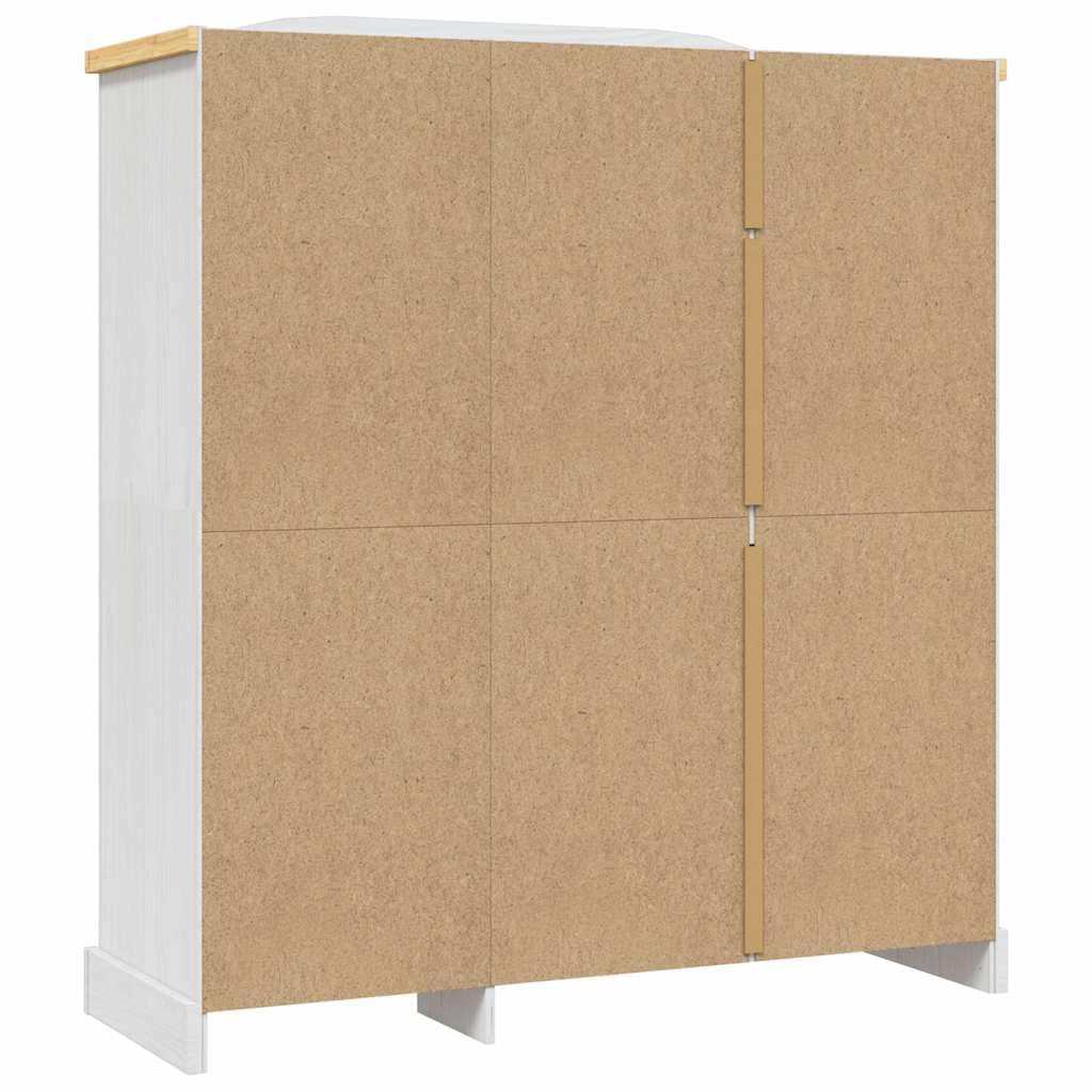 Szafa na ubrania z litego drewna sosnowego w stylu meksykańskim, biała z brązowym blatem, 3 drzwi, 151 x 52 x 170 cm, drążek na ubrania, półka wkładana, miejsce do przechowywania do sypialni
