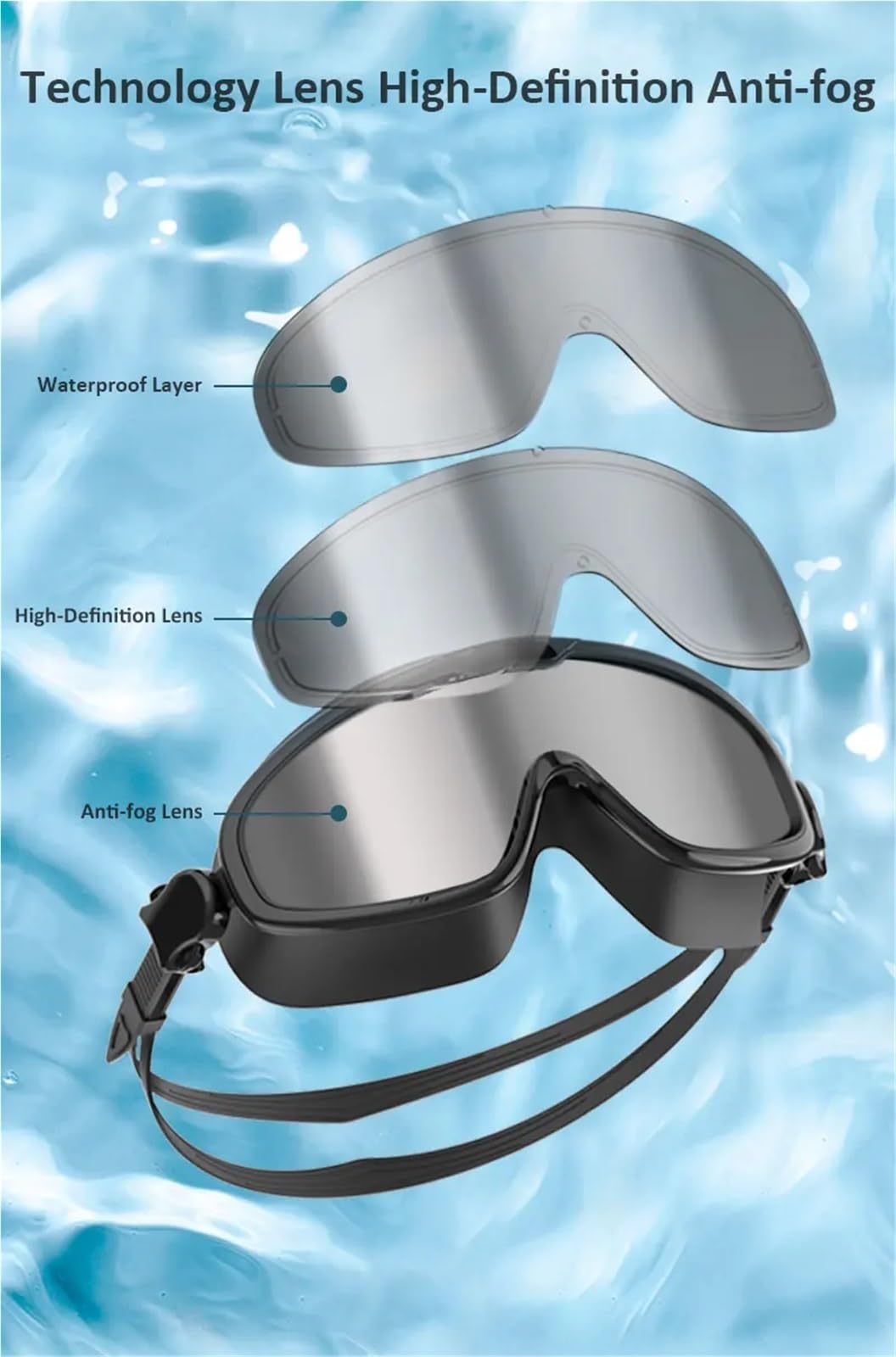Gafas de natación con Montura Grande for Adultos, Lentes Buceo antivaho HD, Gafas Impermeables for Nadar, Piscina y Playa para Piscinas