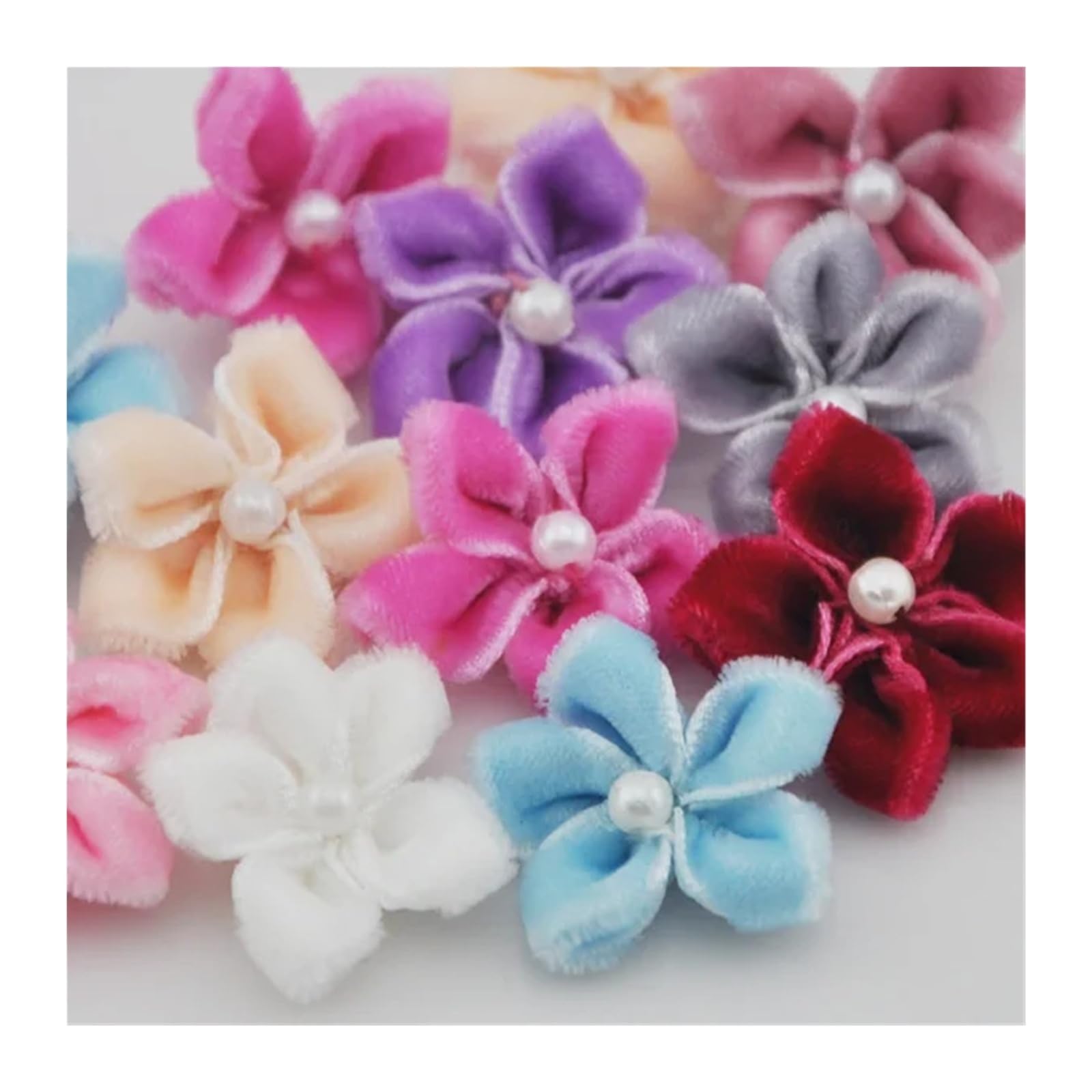 KiddiBubzi 20pcs Velet Ribbon Flowers W/bead Appliques Wedding Decoration Sewing Crafts(Mix Color)
