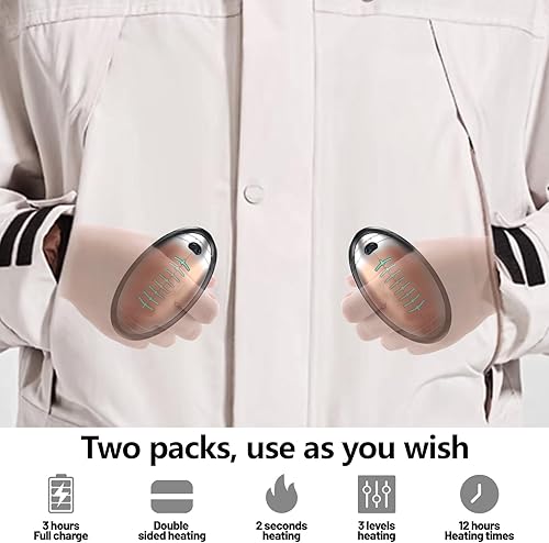 Miniatura 3 de Calentadores de manos recargables  Calentadores de manos eléctricos 2 en 1, 4000 mAh, ligero y elegante, certificado UL, 3 ajustes de calor, 12