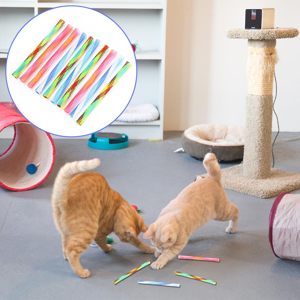 Joyzan Cat Spring Toys Set, Colorful Attract Kitten Interactive Tube Kitty Playful Flexible Bouncy Pet Folding Mesh Fun Action Toys Bulk Plastic Coil Interaction Indoor Swatting Biting Hunting 10Pcs