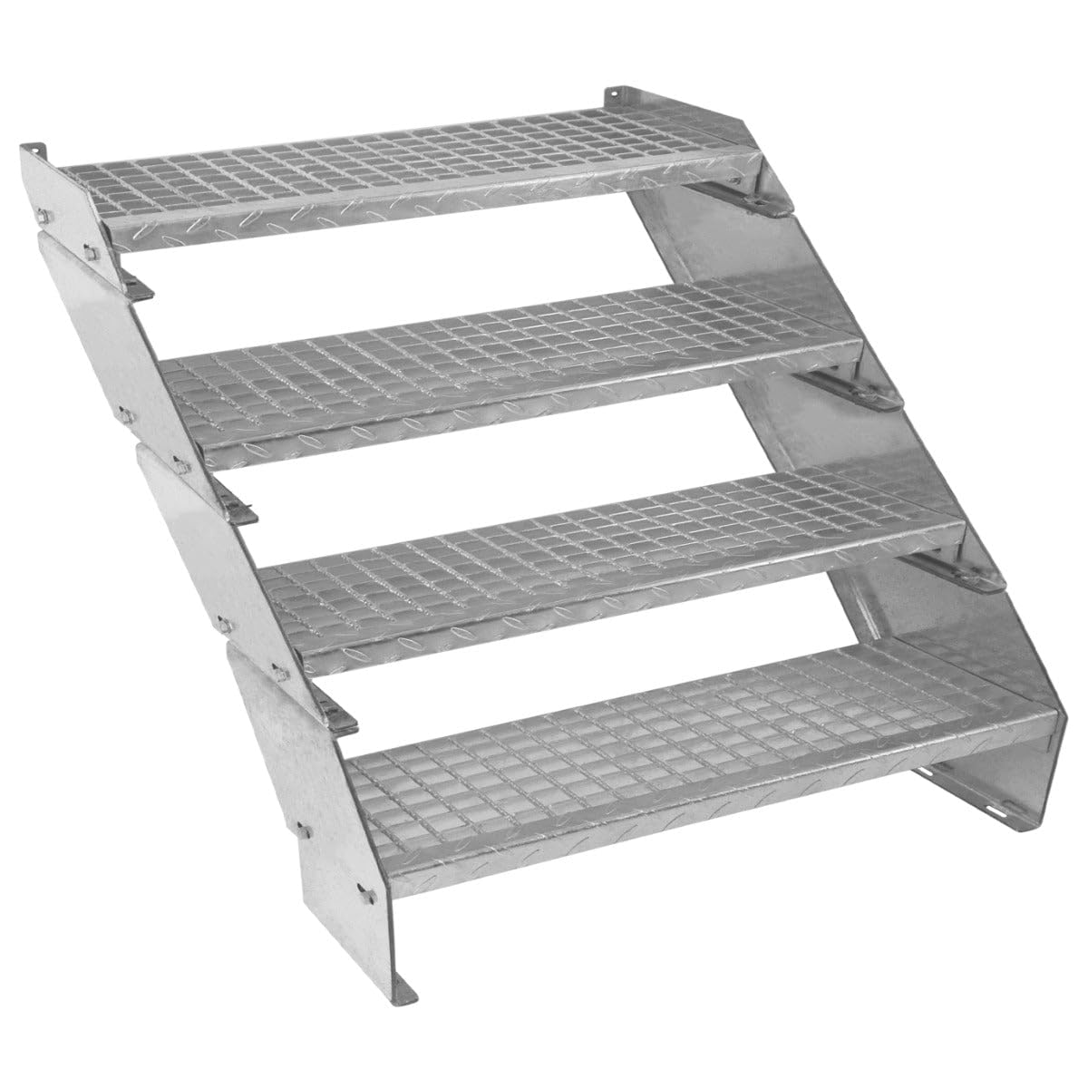 Monster Shop Silver Metal Galvanised Steel Staircase 4 Section Adjustable Height 90Cm / 900Mm Wide 4 Steps Weatherproof Grate Step Outdoor Garden Patio Modular Stairs 5Mm Rod Thickness Free Fixing Kit