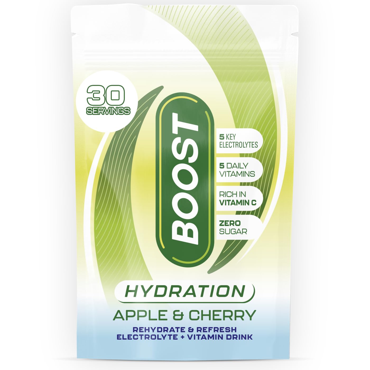 Boost Hydration Electrolytes Powder - Apple and Cherry Flavour - 30x Serving Pouch - Sugar Free Electrolytes Drink Powder for Rehydration - 100% Vegan