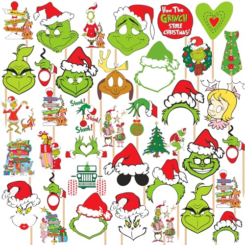 Image of 32Pcs Green Monster Christmas Photo Booth Props Green Monster Party Decorations Christmas Party Decorations