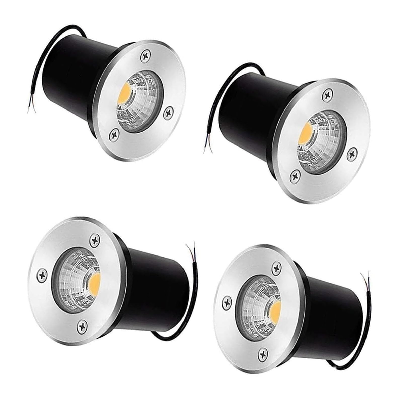 Zestaw 4 wpuszczanych reflektorów LED COB 3 W, oświetlenie podłogowe LED do ogrodu, wodoszczelne, okrągłe oświetlenie podłogowe, IP67, oświetlenie zewnętrzne niskiego napięcia 12 V, na taras